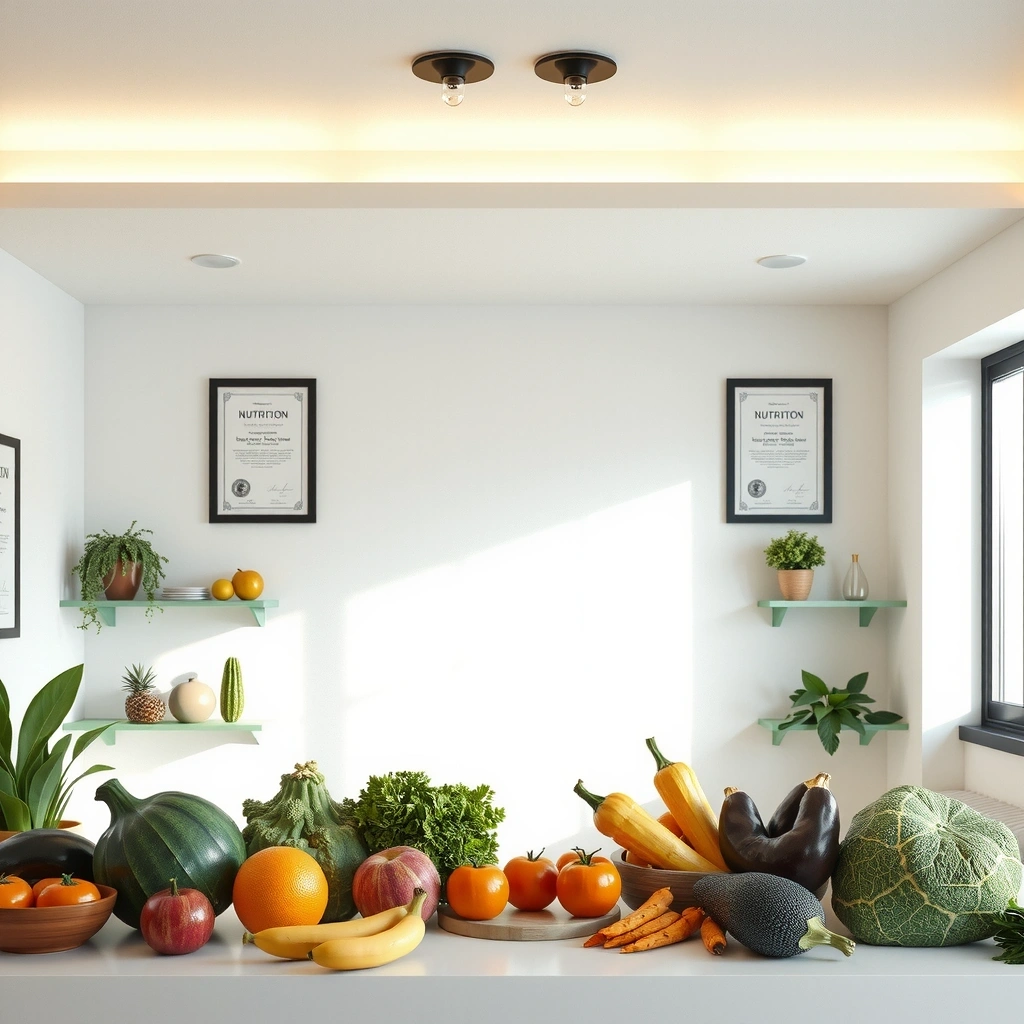 Modernes Ernährungsberatungs-Büro mit gesunden Lebensmitteln