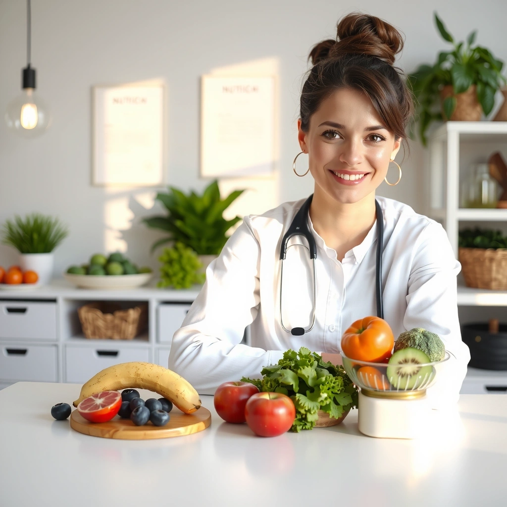 Professionelle Ernährungsberaterin in modernem Beratungsraum